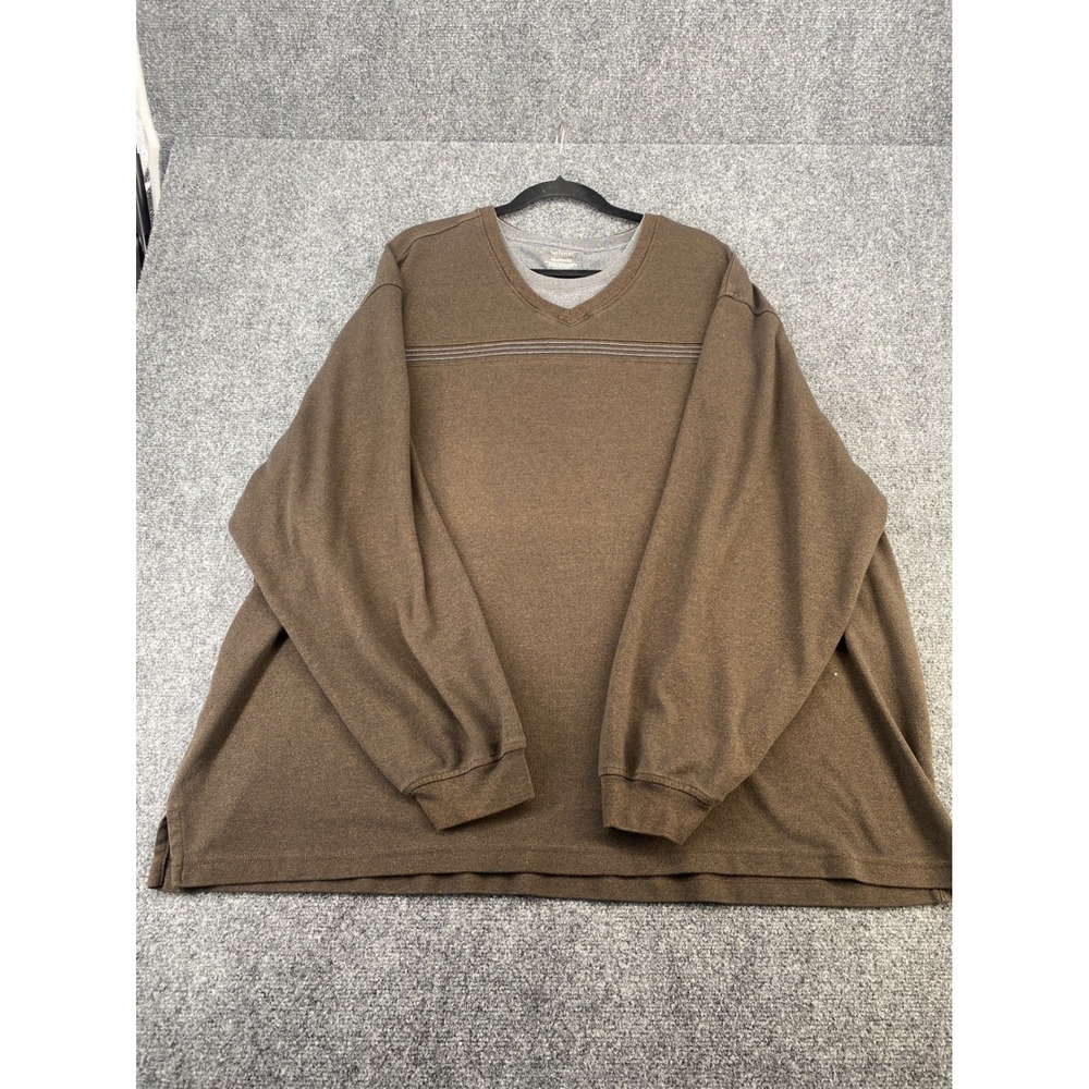 Van Heusen V-Neck Pullover Shirt Mens 4XL Brown Marl Cotton Blend Long Sleeve